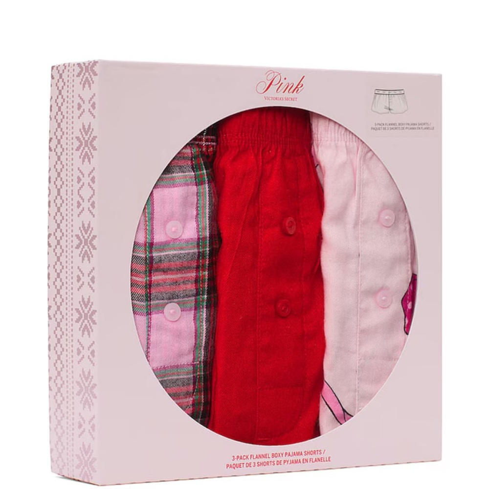 Victoria's Secret Pink Flannel Pajama Shorts Trio 3 Pack Flannel